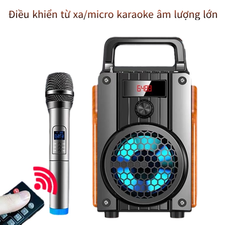 Loa Bluetooth Karaoke Không Dây (Micro Không Dây * 2) Hát Công Suất Lớn 20W + Điều Khiển Từ Xa / Đầu Đọc Thẻ / Loa Gỗ