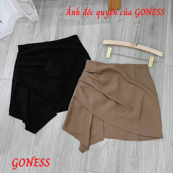 Chân váy ngắn xếp ly Goness dáng chữ a chất liệu vintex vạt lệch QC504 | BigBuy360 - bigbuy360.vn