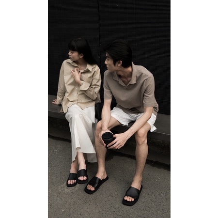 GÔ Sandals Waa. - Màu Đen - Dép Quai Ngang Da Thật