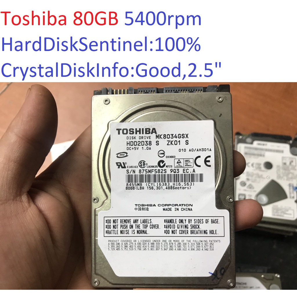 ổ cứng cho laptop Toshiba 80GB 5400RPM sata 1 1.5 GB/s 2.5 &quot; inch 9mm hdd 100% Good MK8034GSX