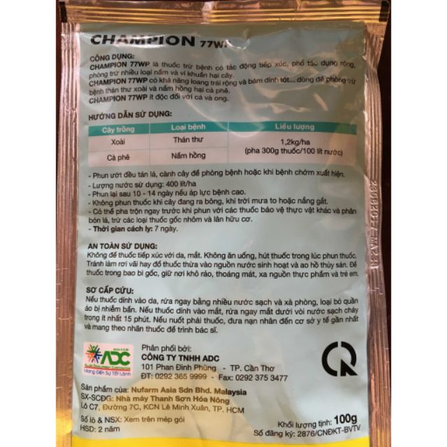 Thuốc Trừ Bệnh CHAMPION 77WP