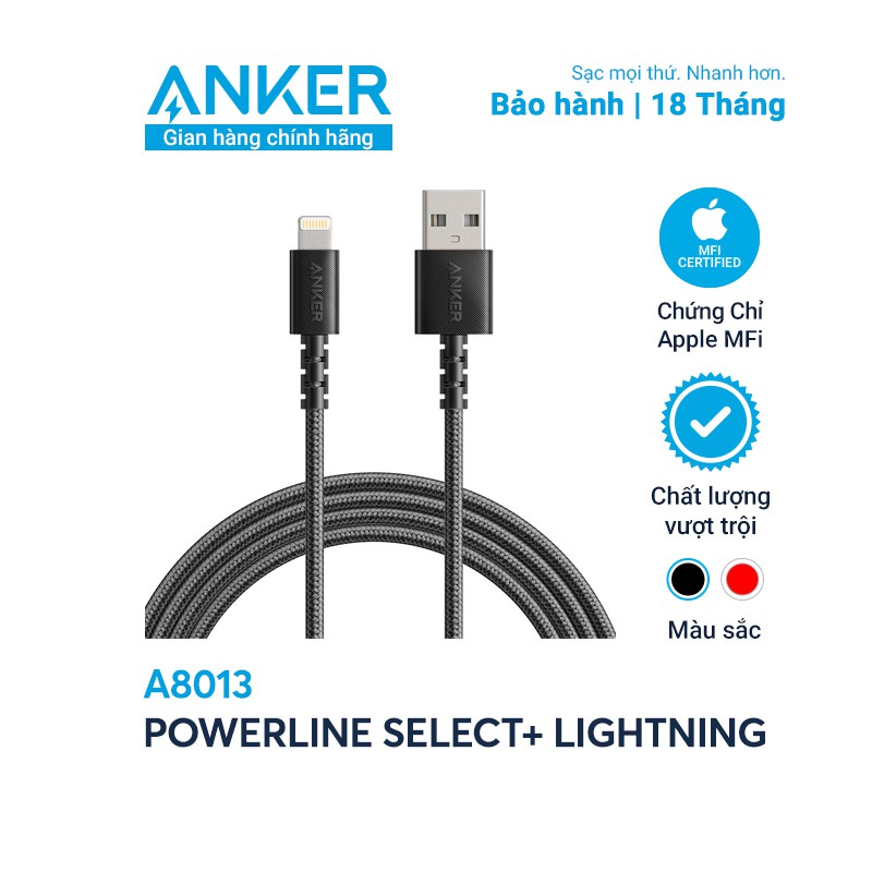 Cáp sạc ANKER PowerLine Select+ Lightning dài 1.8m - A8013