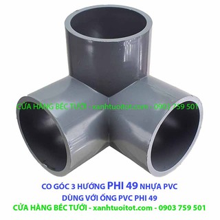 Bộ 4 cái co góc 3 hướng phi 49 nhựa pvc - dày 3 mm