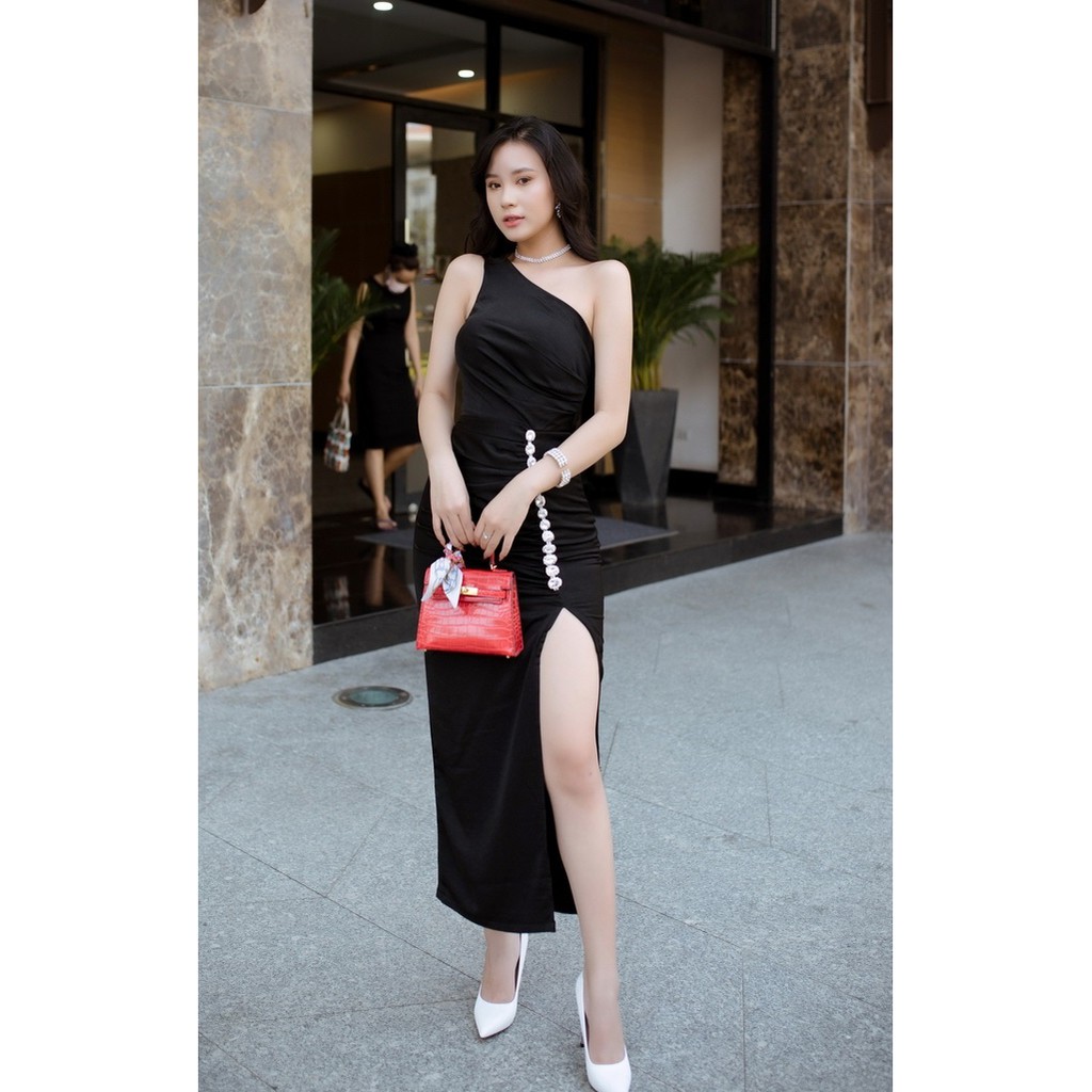 Đầm Lụa dạ hội ôm tà xéo chéo vai cực sang để đi tiệc | đi ăn cưới