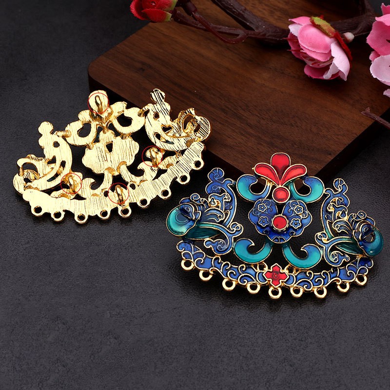 Phiến đúc sơn tráng men phong cách điểm thúy 62*45mm nguyên liệu làm trâm làm trang sức cổ trang cospay có màu KC