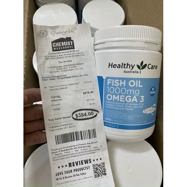 Dầu cá Fish Oil 1000mg Omega 3 Healthy Care, 400 viên - Mẫu mới