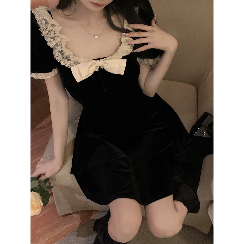 Đầm Nhung Ngắn Tay Dáng Ôm Thắt Nơ Eo Thời Trang Mùa Hè Dành Cho Nữ