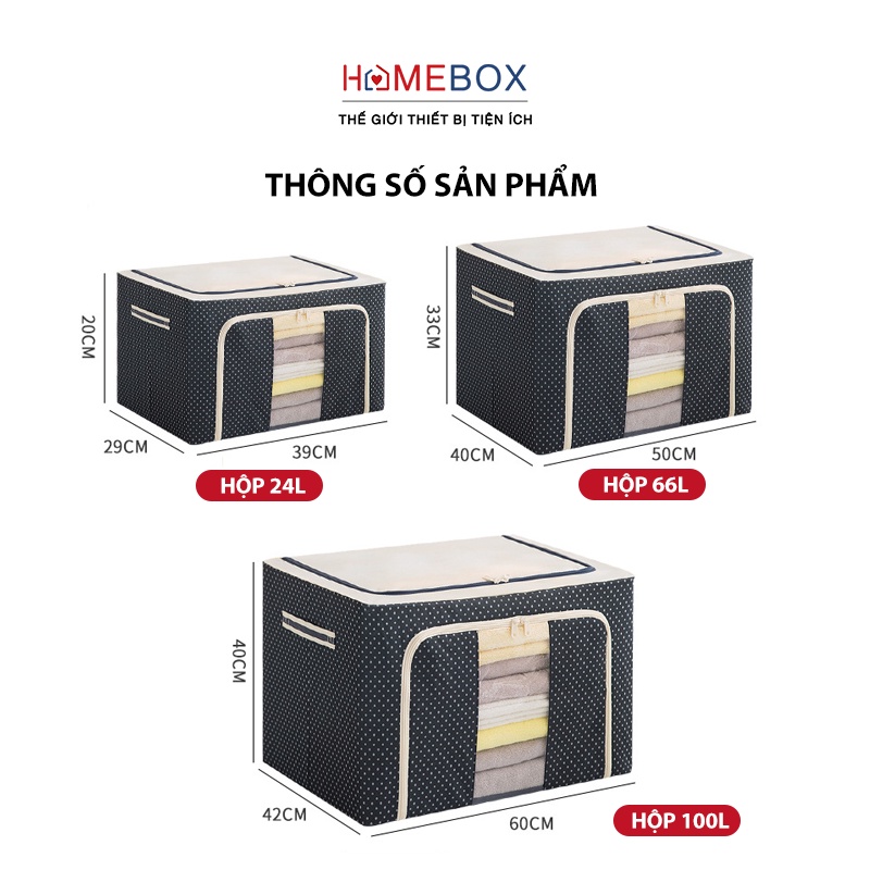 Hộp đựng quần áo tất vớ khung thép gấp gọn - Hộp đựng đồ đa năng có nắp size lớn, Túi vải đựng quần áo sắp xếp nhà cửa