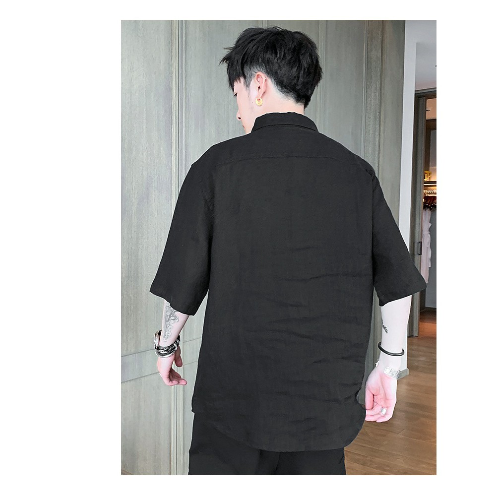 Áo đũi nam cổ đức chui đầu 5 khuy form rộng tay lỡ, chất đũi mềm mại, thiết kế túi ngực giả phong cách lịch lãm | BigBuy360 - bigbuy360.vn