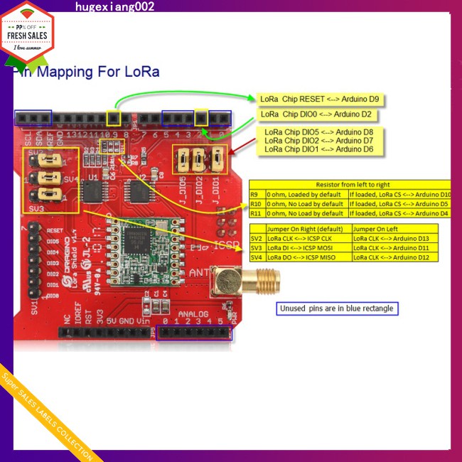 Bảng Mạch Không Dây 433 / 868 / 915mhz Lora Shield Iot Cho Arduino Leonardo Uno Mega2560 Duemilanovee