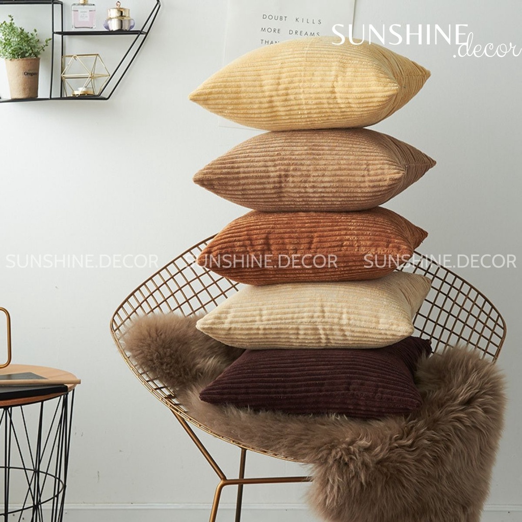 Vỏ gối sofa, bọc gối tựa lưng vải nhung màu sắc tối giản phong cách Hàn Quốc- Sunshine.decor