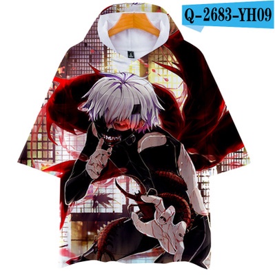 Anime Tokyo Ghoul Kaneki Ken Cosplay Costume Hoodie Short Sleeve Loose Casual T shirt  Halloween Party Shown Tops Plus Size Dura