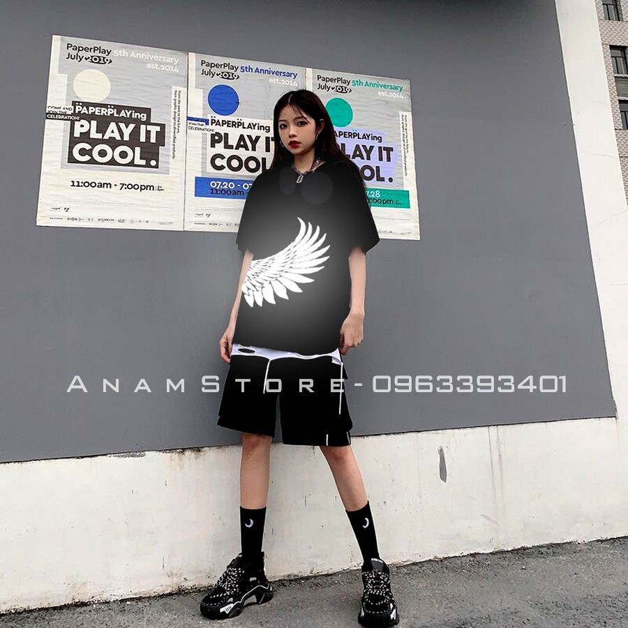 Áo thun Tay Lỡ Form Rộng Phản Quang Cánh nửa vạt áo Nam Nữ