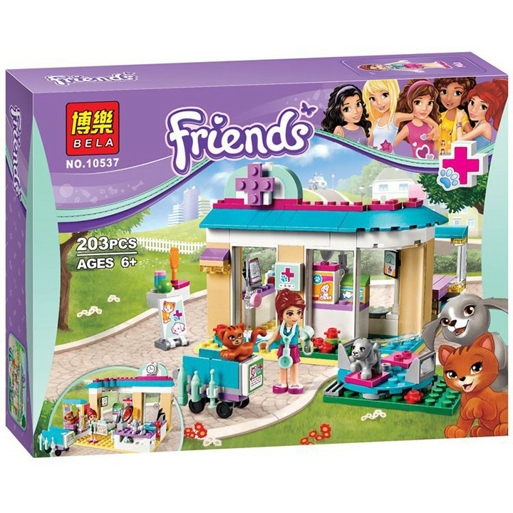 Đồ chơi lắp ráp xếp hình Friends Bela 10537-Trạm thú y,phòng khám y tế 203 khối -lego con gái