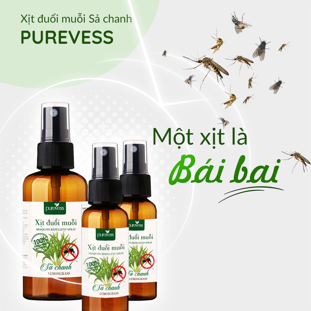 [Mã PURE39 giảm 39k đơn 79k] Tinh dầu đuổi muỗi Purevess, dạng xịt, giúp thư giãn, thơm phòng và ngủ ngon