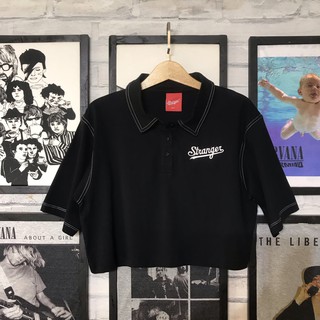 Áo Cặp Polo STRANGER® đen chỉ trắng