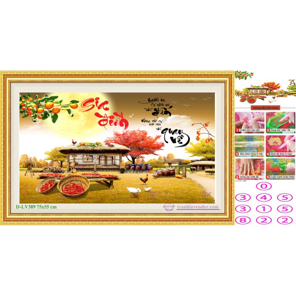 Tranh Đính Đá PHONG CẢNH GIA ĐÌNH HẠNH PHÚC Kt: 75cm x 55cm