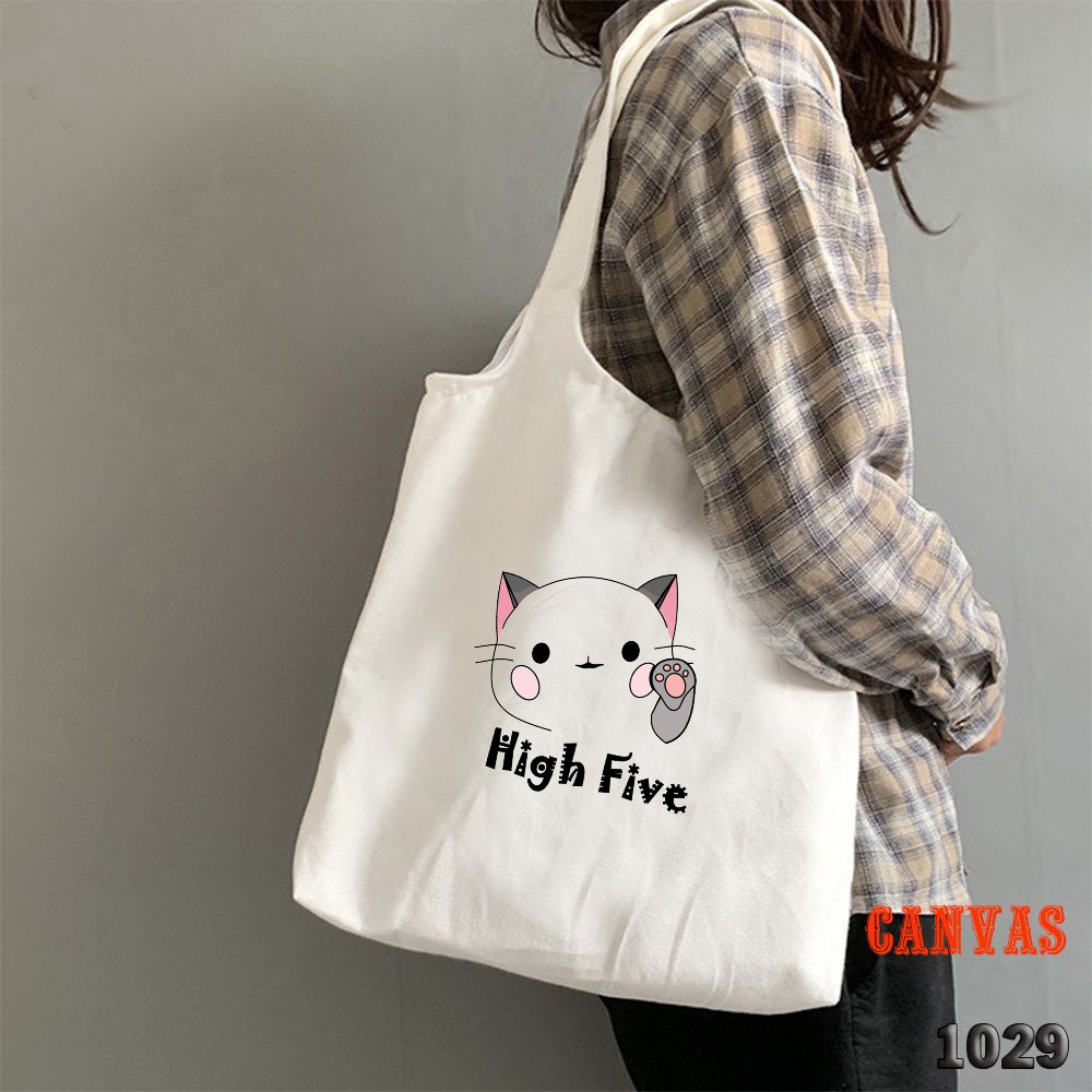 TÚI TOTE TRẮNG CHẤT VẢI CANVAS 508 1029 HIGH FIVE DỄ THƯƠNG HÀNG CHUẨN ĐẸP