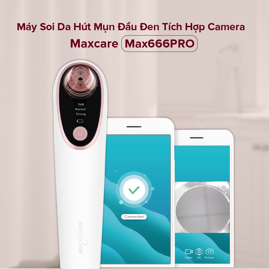 Máy hút mụn đầu đen tích hợp CAMERA SOI DA Maxcare Max666PRO phiên bản cao cấp, Kết nối App, Zoom X20, Lực hút mạnh