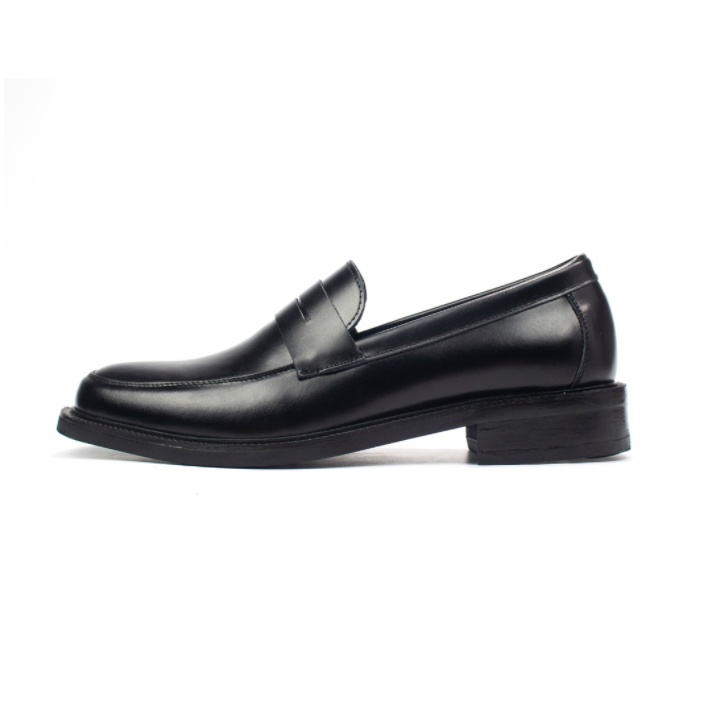 Giày Penny Loafer Black da bò thật nguyên tấm cao cấp LF-02