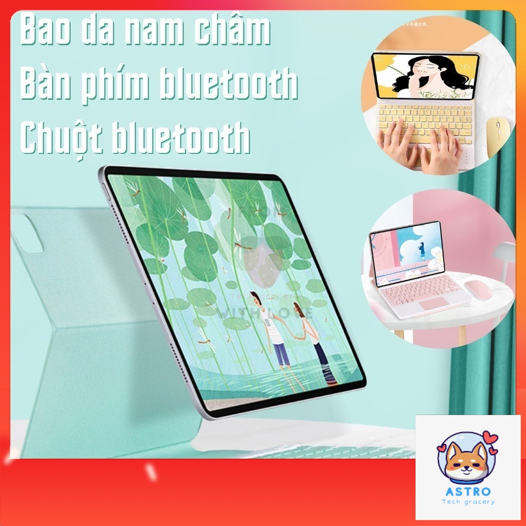 Combo 3-IN-1 cover nam châm + bàn phím + chuột bluetooth cho iPad Pro 11 12.9 Air 4 - bao da bàn phím không dây chuột