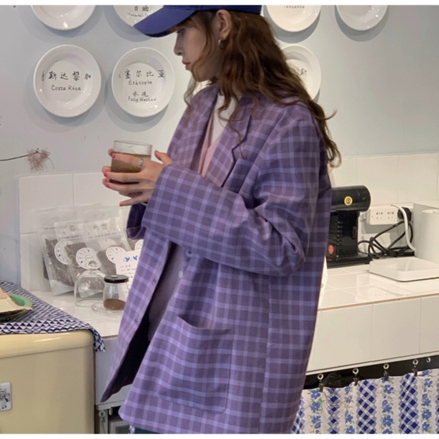 [OD] [SALE] Áo Khoác Blazer/Vest Kẻ Caro Tím Trendy Ulzzang Hàn Quốc | BigBuy360 - bigbuy360.vn