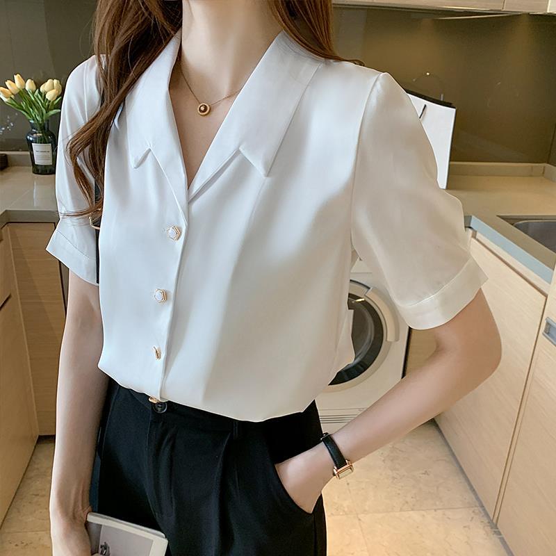 Áo Sơ Mi Chiffon Tay Ngắn Cổ Chữ V Dáng Rộng Thời Trang Mùa Hè Dành Cho Nữ