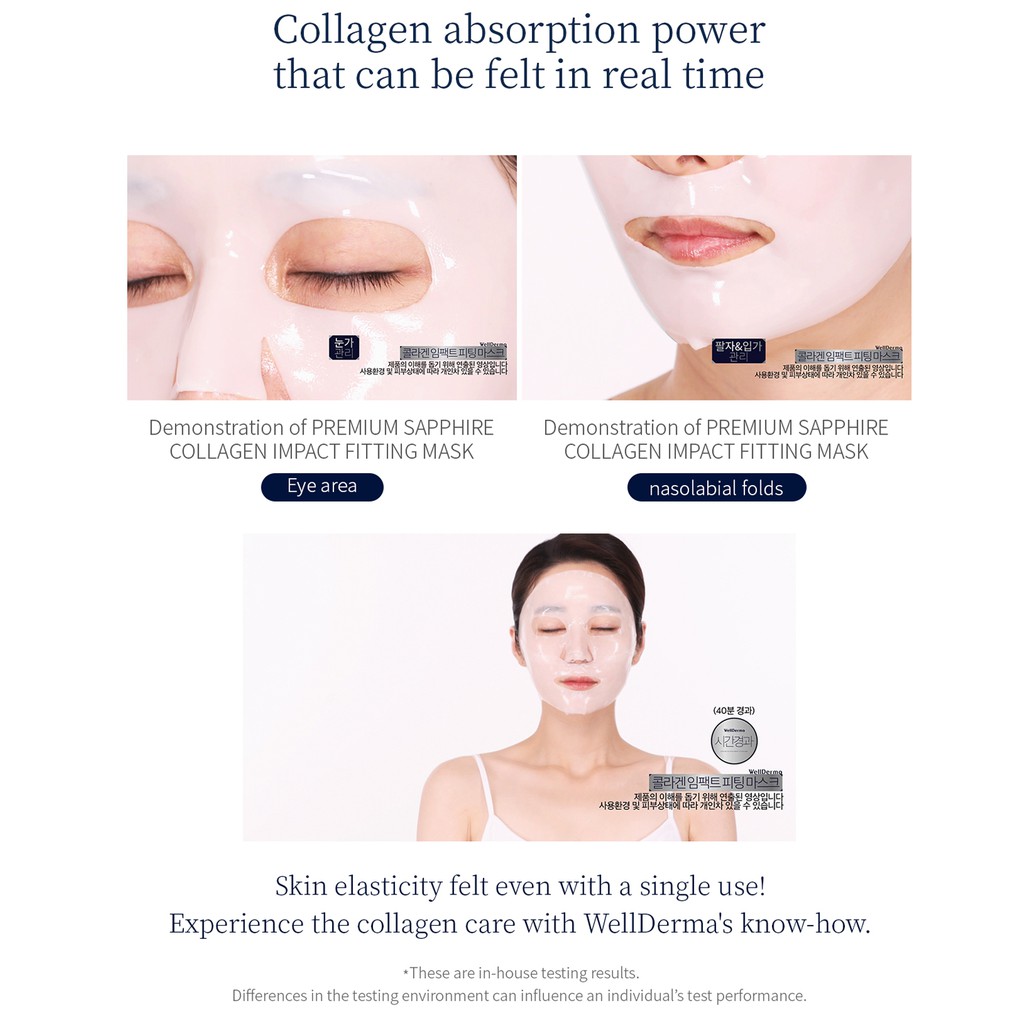 Mặt nạ gel tinh chất tiểu phân tử collagen biển từ Na Uy cao cô đặc Wellderma Premium Sapphire Collagen Impact Fitting Mask 4ea/1Box
