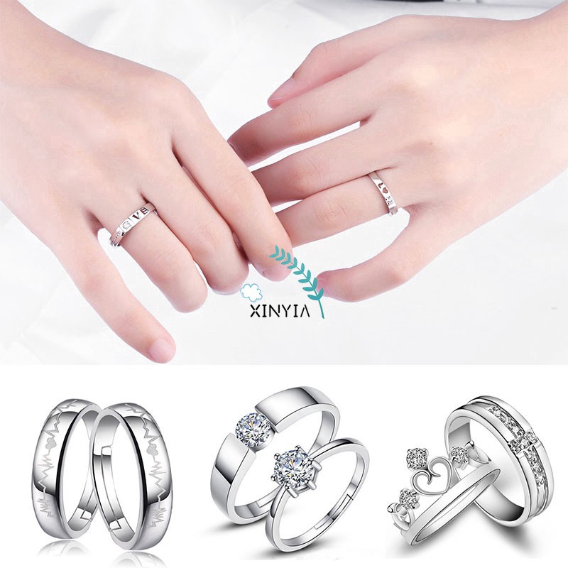 nhẫn đôi Cặp nhẫn bạc 925 kiểu hở có thể điều chỉnh kích thước phong cách cổ điển cho cặp đôi