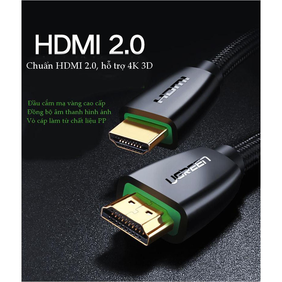 Cáp HDMI 2.0 hỗ trợ 3D, 4K UGREEN HD118 (DÀI 0.75-10M) - Hàng Chính Hãng