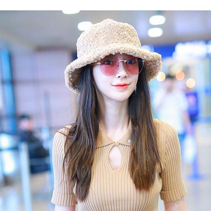 Mũ nón mùa lạnh lông cừu bucket retro phong cách hàn quốc mũ lông cừu nữ mềm giữ ấm