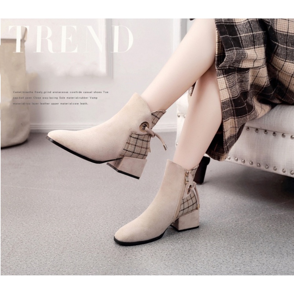 Bốt Nữ Martin phong cách Anh quốc gót thô đế vừa 4cm Dây kéo bên