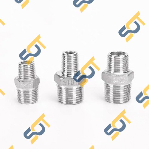 [KÉP THU] Chuyển 1/2 21 xuống 13 & 17 hai đầu ren ngoài bằng INOX (Inox pipe reducing hexagon nipple) Man thu & đều