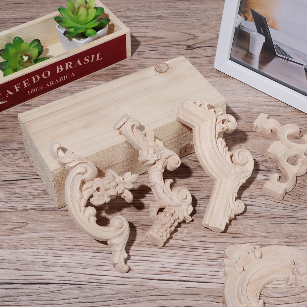 LUCKY High Quality Decorative Wood Appliques Unpainted Oak Corner Applique Carved Wave Flower New Wooden Home Furniture Door Decor Crafts Onlay Decal