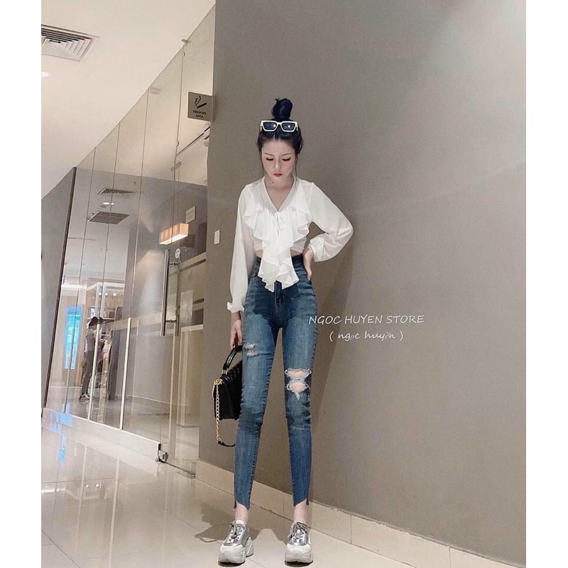 [CODE001] QUẦN BÒ JEANS ÔM GIÃN RÁCH XƯỚC GỐI