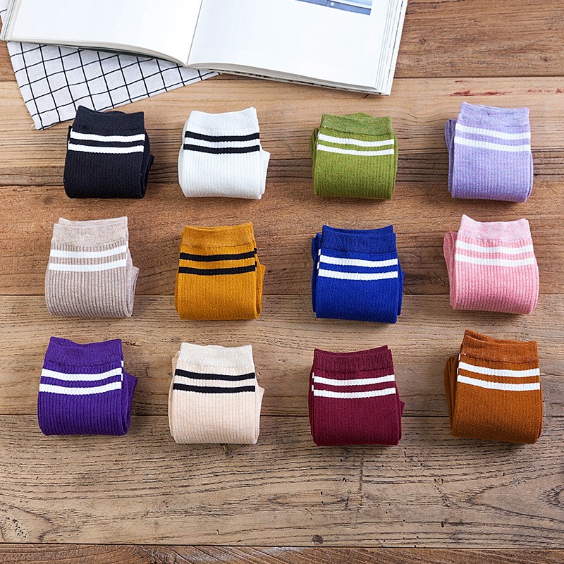 Tất vớ thể thao thời trang nam nữ kẻ ngang vintage nhiều màu cá tính