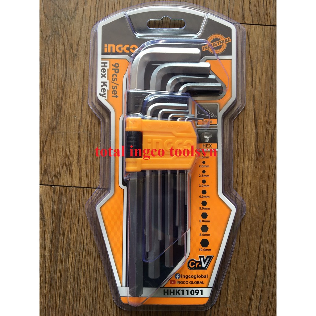 ☬๑☋Bộ 9 lục giác đầu bằng đa năng INGCO HHK11091 1.5-10mm siêu cứng chống rỉ sửa chữa mở ốc vít xe máy ô tô móc