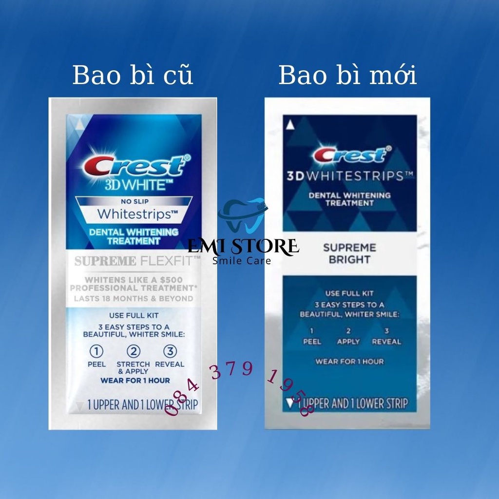 Miếng dán trắng răng Crest 3D Whitestrips Supreme Bright - Làm trắng vượt trội, phù hợp với răng khỏe