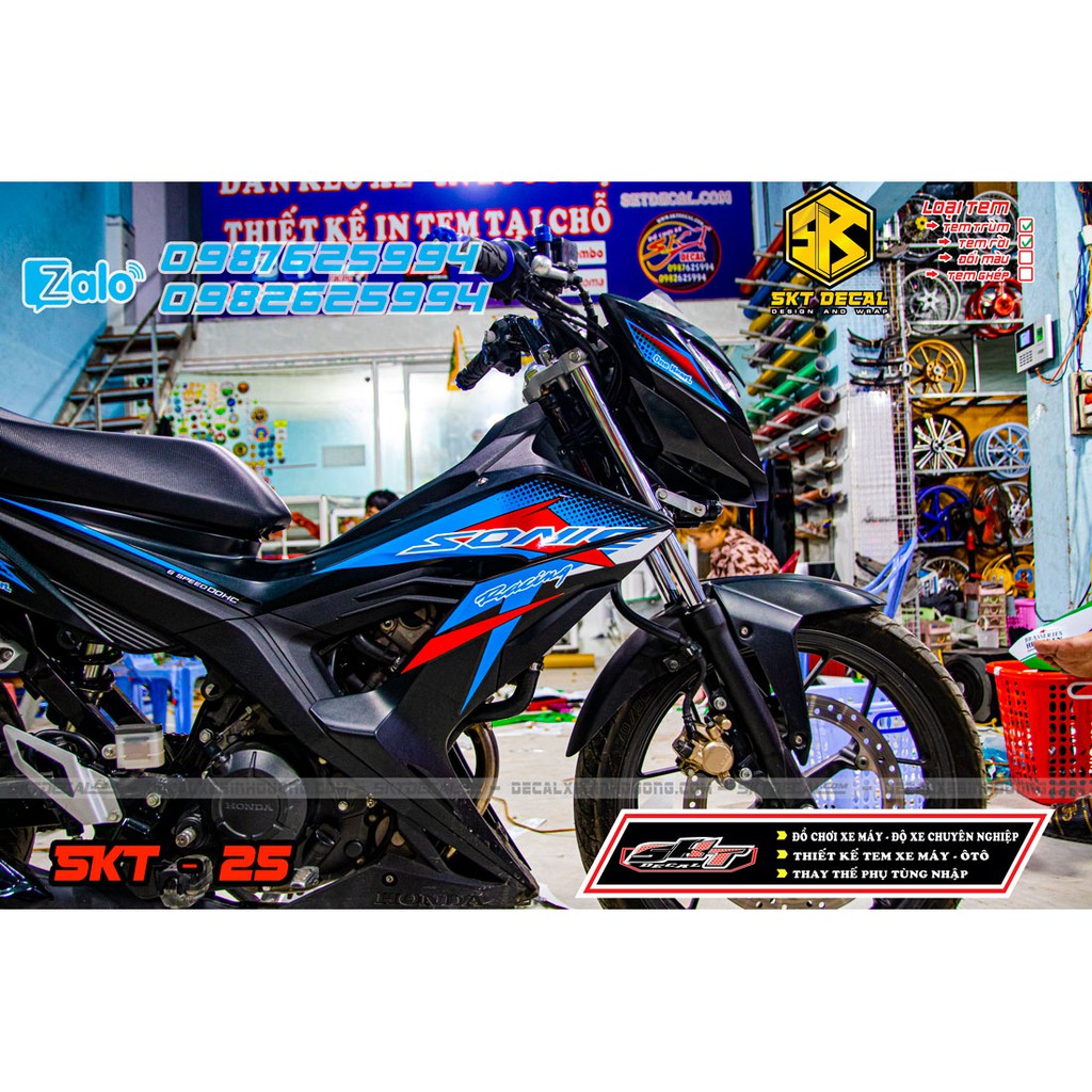 Tem trùm xe sonic xanh đen đỏ