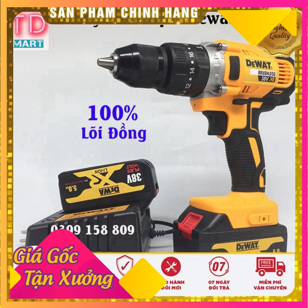 [ GIÁ HỦY DIỆT ]  Máy Khoan Pin dewalt 38V 100% Lõi đồng, 3 chức năng, Motor 775, đầu Auto Lock tặng mũi khoan tường và 