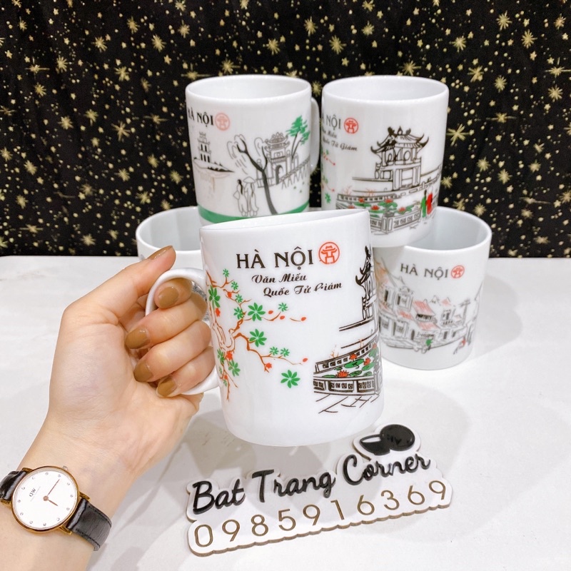 Cốc gốm chủ đề Hà Nội, ca uống nước có quai gốm Bát Tràng