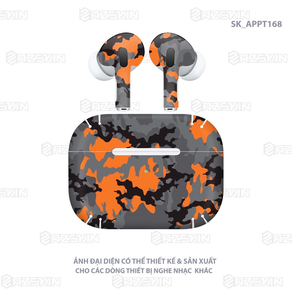 Dán Skin Hình Airpod 1/2/Pro Thiết Kế Camo Đen Cam |SK_APPT168| Chất Liệu PVC Chống Nước, Bền Màu, Cắt Sẵn Khuôn