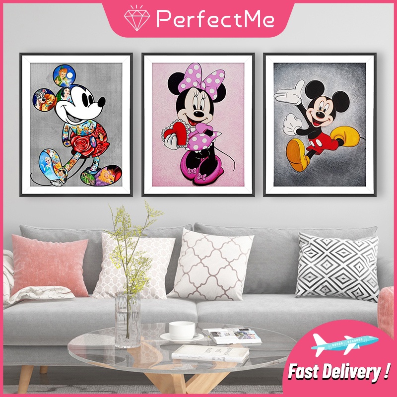 Bộ tranh đính đá 5D họa tiết Mickey dễ thương độc đáo kích thước 30x40cm DIY dùng trang trí nhà cửa