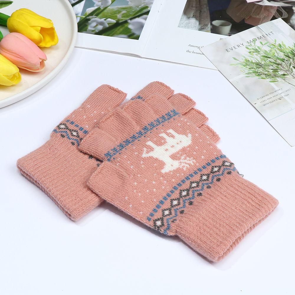 1 Cặp Găng Tay Len Cashmere Dệt Kim Không Ngón Tay Họa Tiết Hươu Hoạt Hình 1 Cặp