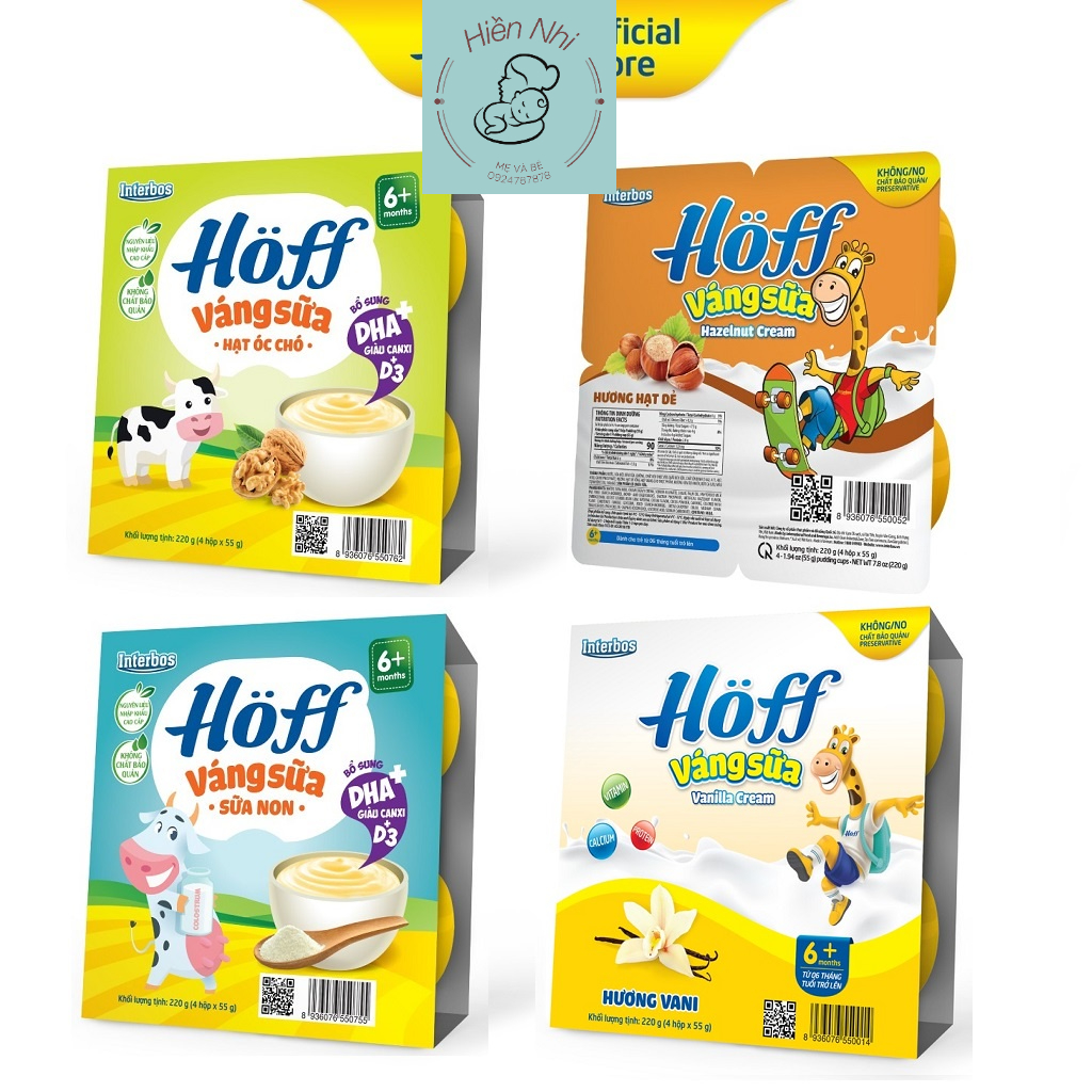 Váng sữa/Sữa chua/Cháo sữa HOFF cho trẻ từ 6m+ đủ vị, Date xa 2023