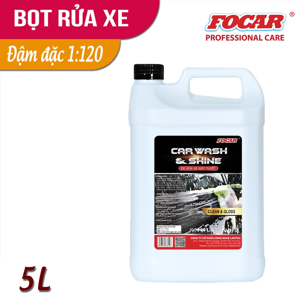 Dung dịch bọt tuyết rửa xe ô tô Focar Car Wash Shine 5L tỉ lệ pha 1:120