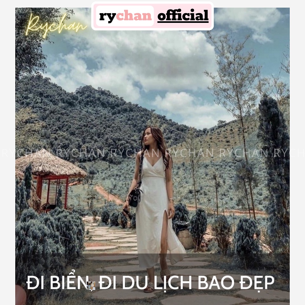 Đầm Maxi 2 Dây Hở Lưng Đi Biển Đắp Chéo Ngực Nơ Lưng - DM0133