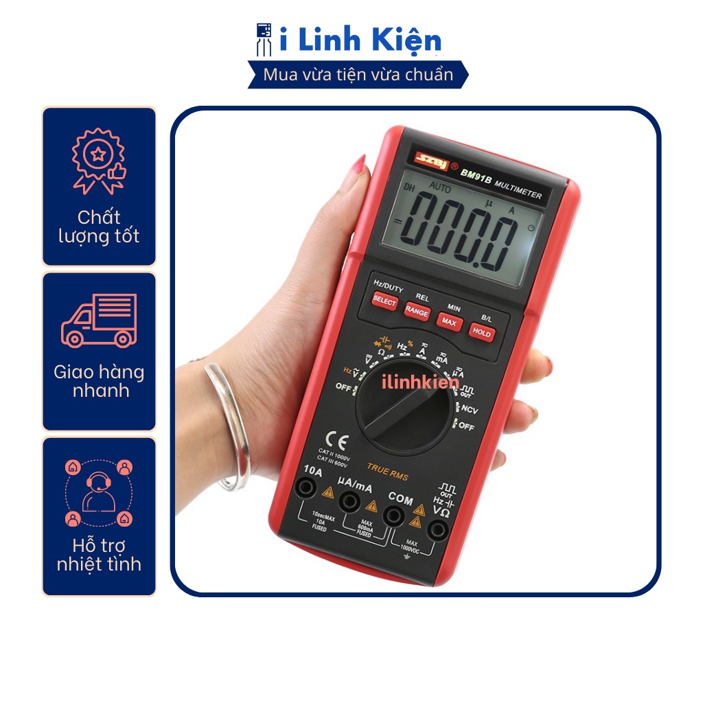 Đồng hồ vạn năng điện tử BM91B chính hãng phát xung đo nhanh bền bỉ chất lượng cao tặng kèm que đo 20A.