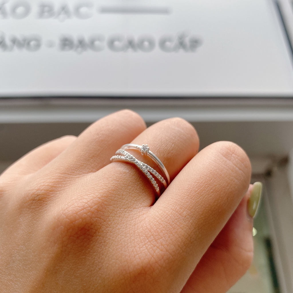 Nhẫn Bạc Ta CaoBac Silver Thiết Kế Ba Sợi Sợi Trơn 2 Sợi Đá Đan Nhau Nhẹ Nhàng Lấp Lánh Độc Lạ Dành Tặng Cho Bạn Gái