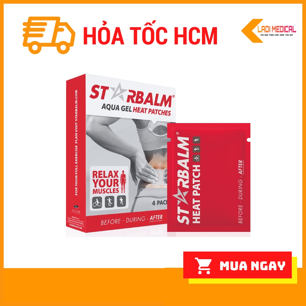 Hộp 4 miếng dán nhiệt Starbalm Aqua Gel Heat Patches 8x12 cm